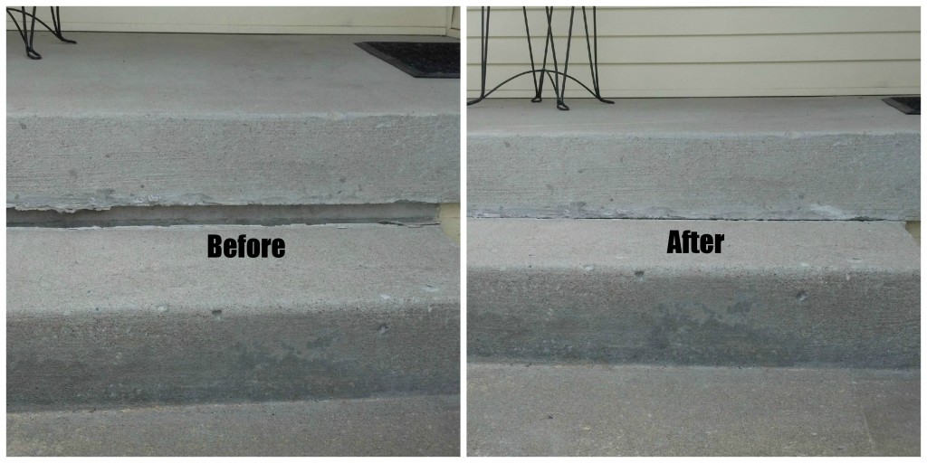 Concrete Step repair using Polyurethane product. Call Concrete Raising Systems, Kansas City, MO to repair your sunken concrete steps.