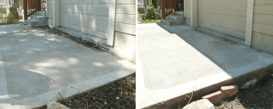 Sunken driveway repaired by Concrete Raising Systems 7318 N Donnelly Ave. Kansas City,MO 64158